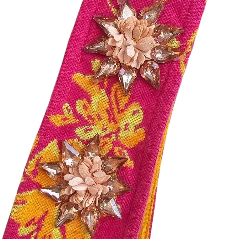 Zara-Jewel Jacquard Floral Pink and Yellow Sleeveless Mini Dress Semi- Open Back - Picture 5 of 9